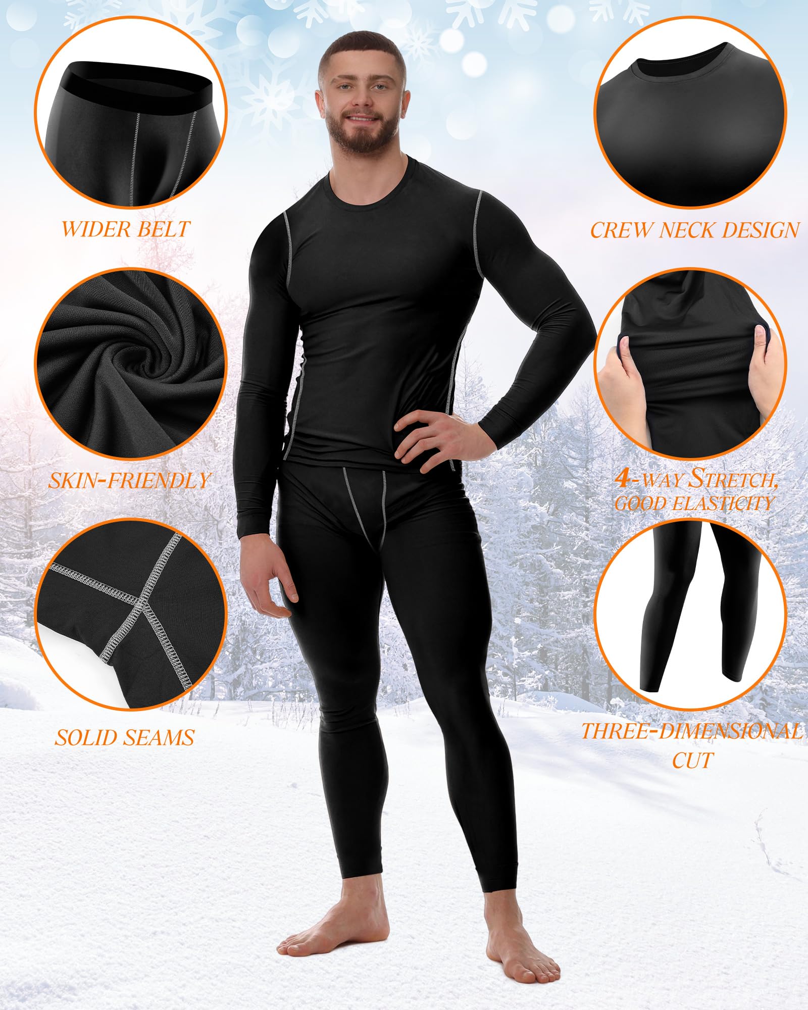 Hicarer Thermounterwäsche für Herren, Fleece-gefüttert, Jagdausrüstung, Unterteil, Oberteil, für kaltes Winterwetter, 6 Stück