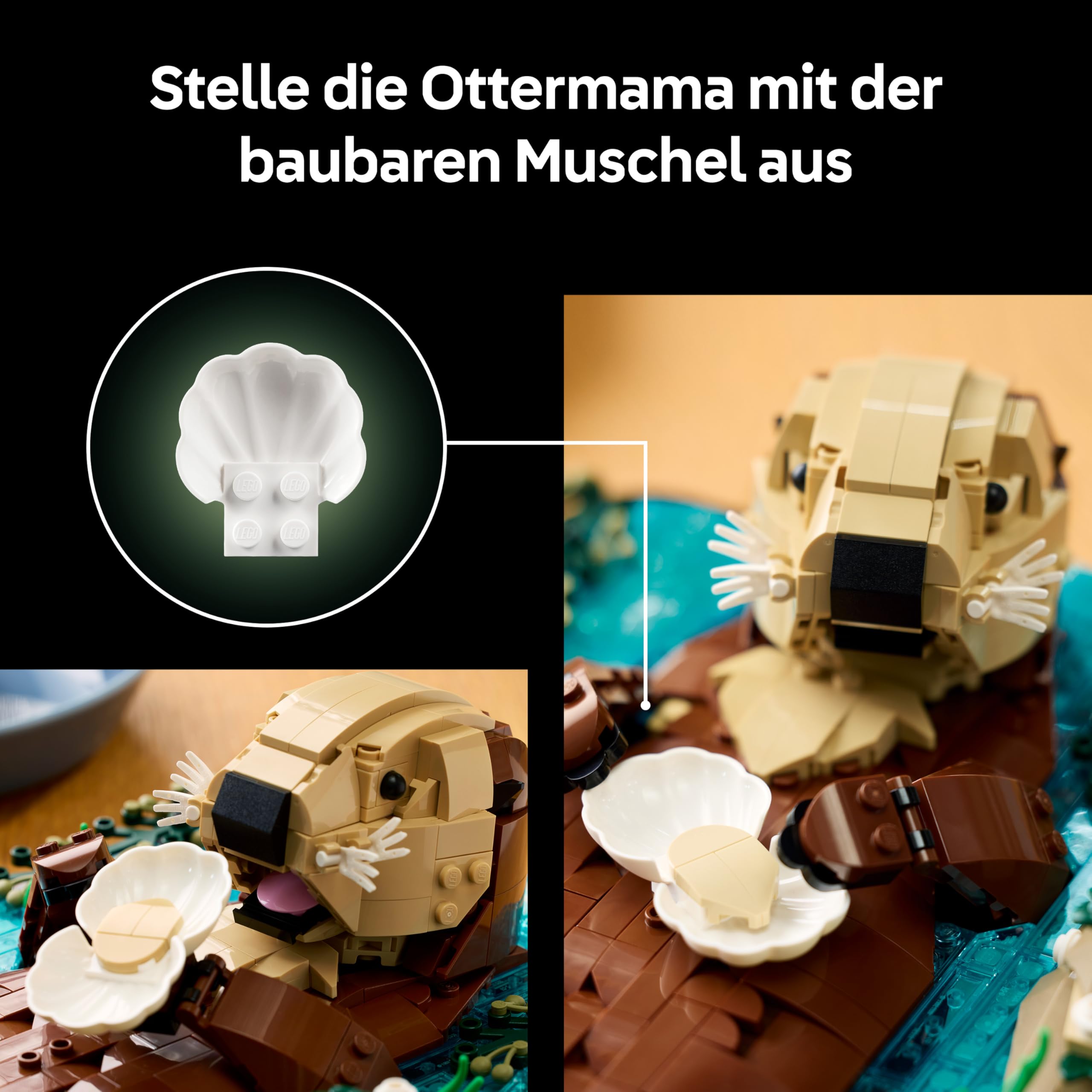 LEGO Ideas Schwimmende Otter - Modellbau für Erwachsene - 3D Puzzle mit Seeotter Figuren (Mutter & Jungtier) - DIY Deko für Regal oder Wohnraum - Geschenkidee für Kunst- & Bastelfans - 21366