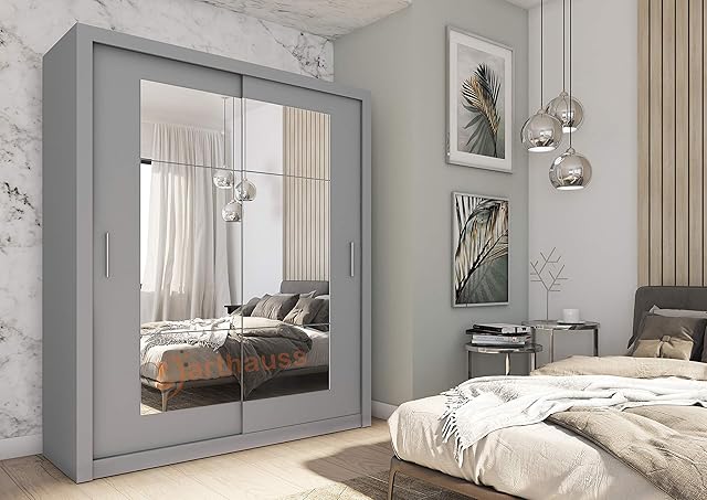 Modern Bedroom Mirror Sliding Door Wardrobe IDEA ID-02 in Grey Matt sold by Arthauss
