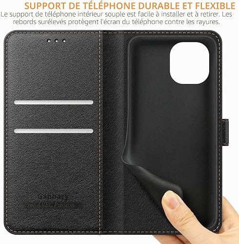Ganbary Cover Xiaomi Mi 11 Lite 4G/5G/5G NE, 360 Protettiva Caso in PU Pelle Premium Portafoglio Custodia per Mi 11 Lite 4G/5G/5G NE, [Kickstand] [Slot per Schede]-Nero - 6