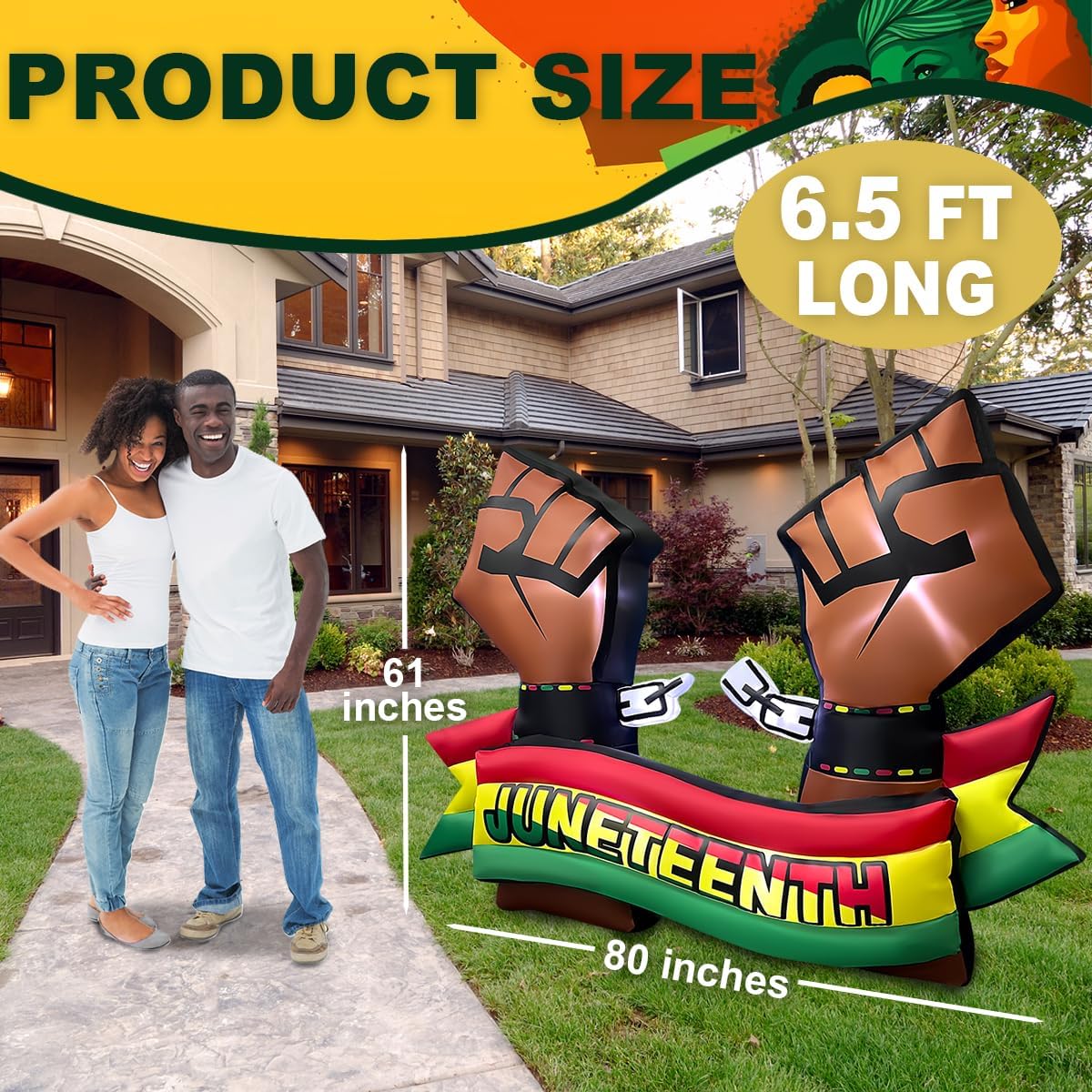 6.5FT Long Juneteenth Inflatables Decorations, Black Freedom Decor Built-in LED Lighted Blow Up Decoration Home Yard Outdoor Decor for Happy Juneteenth Party