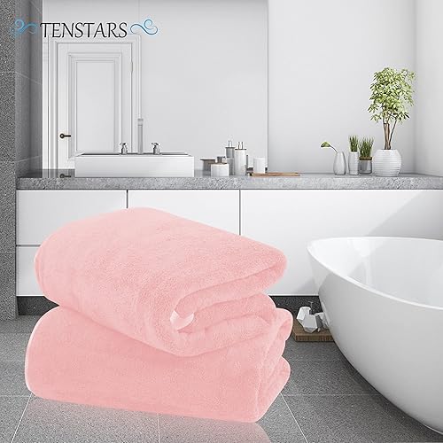 Miniatura 3 de TENSTARS - Toallas con dobladillo de seda para baño, 27 x 55 pulgadas, ligeras, finas y de secado rápido, toalla absorbente de microfibra suave para