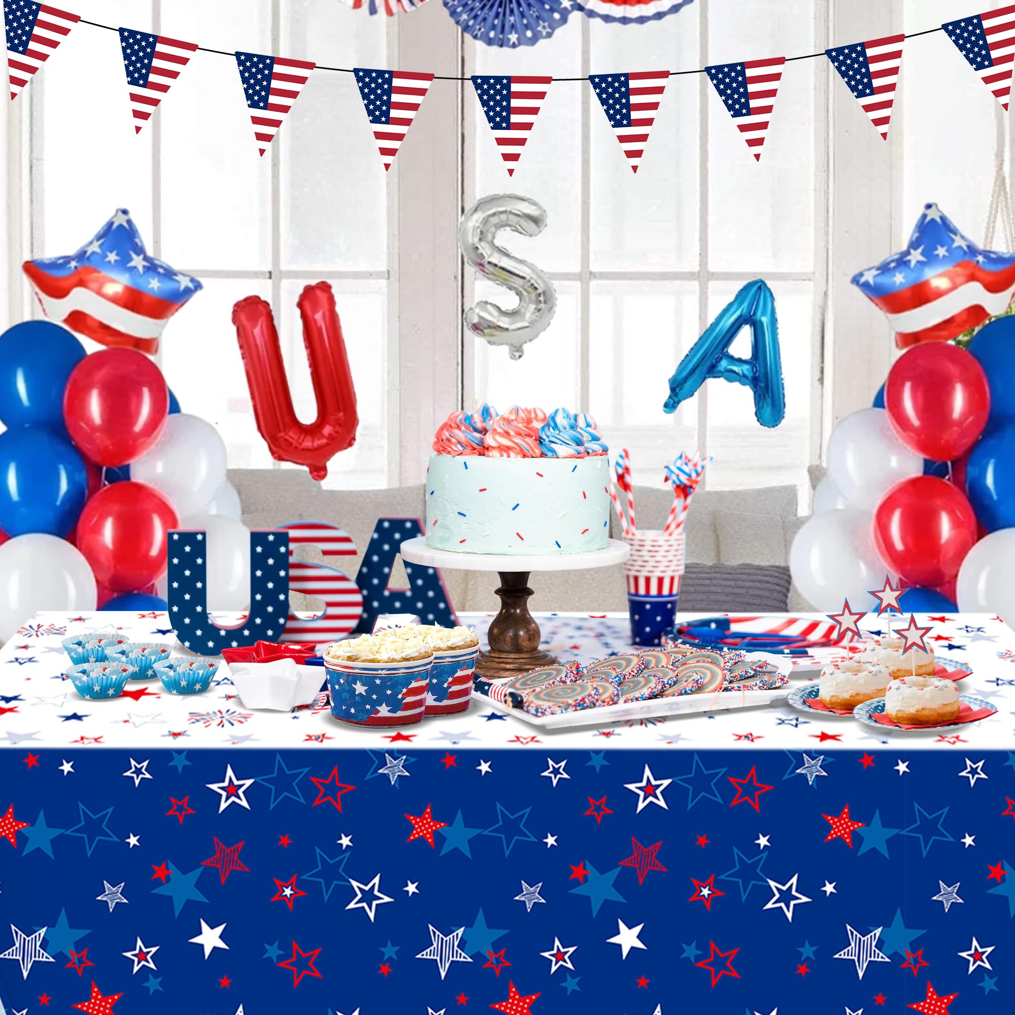 4th Of July Tablecloth, American Flag Tablecloths, 2 Pack Disposable Fourth Of July Decor Plastic Table Covers W111291386