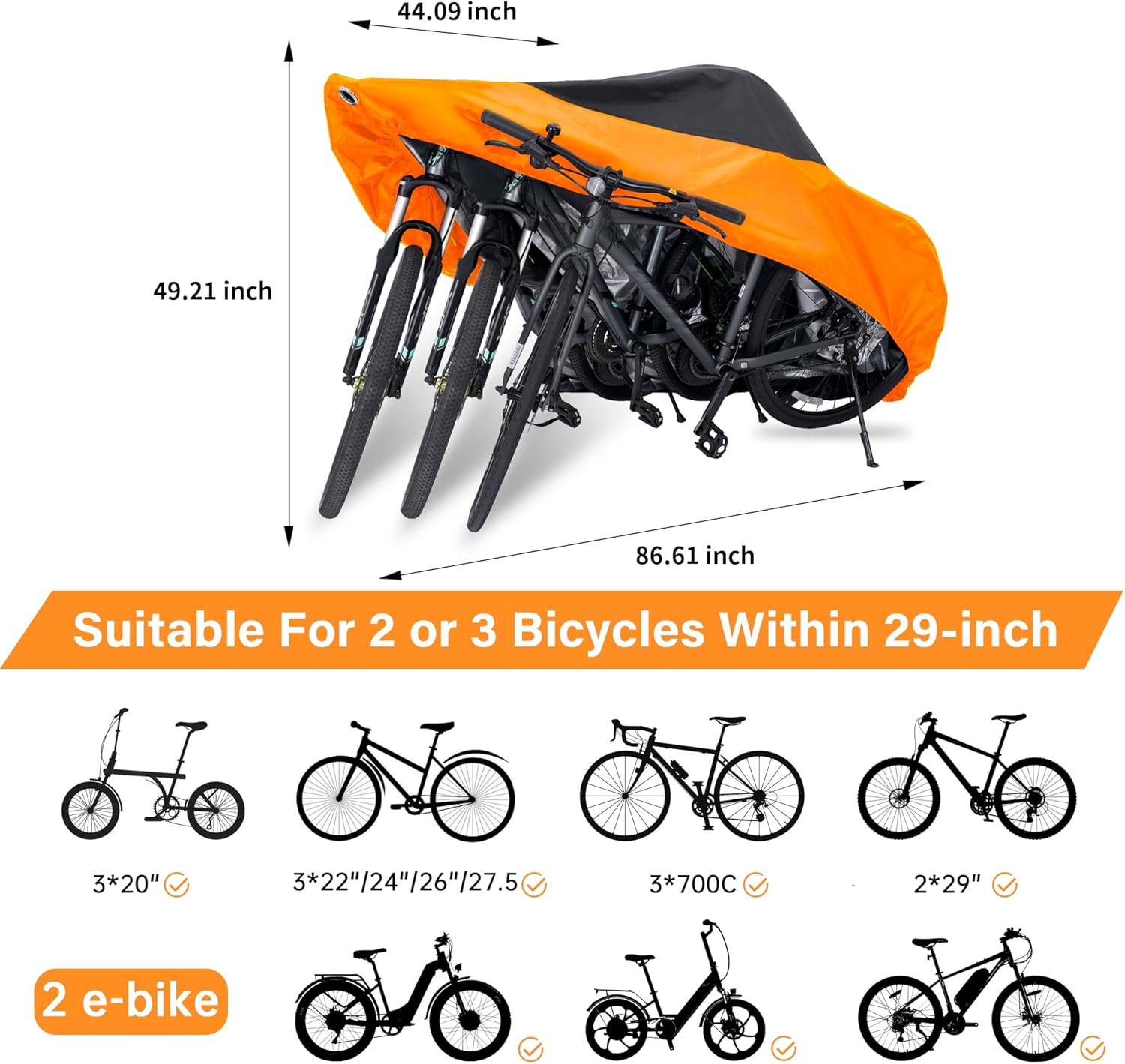 Bike Cover Waterproof Outdoor - Bicycle Covers for 2 or 3 Bikes - 420D Heavy Duty Rain Sun UV Dust Wind Proof Cover for Electric Mountain Road Bike