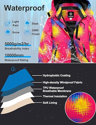 Miniatura 4 de GEMYSE Chaqueta de esquí impermeable para niña, chaqueta de invierno a prueba de viento con capucha