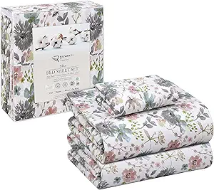 RUVANTI 100% Cotton Twin Sheets Set, 3 Pieces, Soft & Breathable Percale Weave Bedding, Deep Pocket 16", Hotel Standard, Crisp Cool Feel, Durable, Perfect Floral Bed Sheet, Dandelion Field