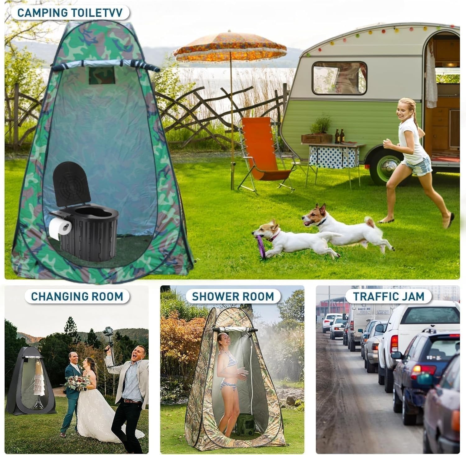 Portable Toilet for Camping with Pop-Up Privacy Tent, 14.5'' Portable Potty for Adults, Ultralight Foldable Camping Toilet, Compact for Hiking, RV Travel, Trucker, Fishing, Beach