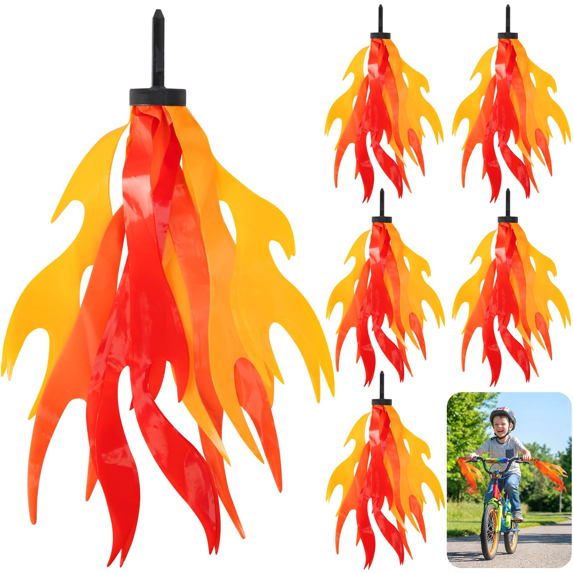 6 Pcs Flame Kids Bicycle Streamers, 10" Flame Bike Tassels for Boys Girls