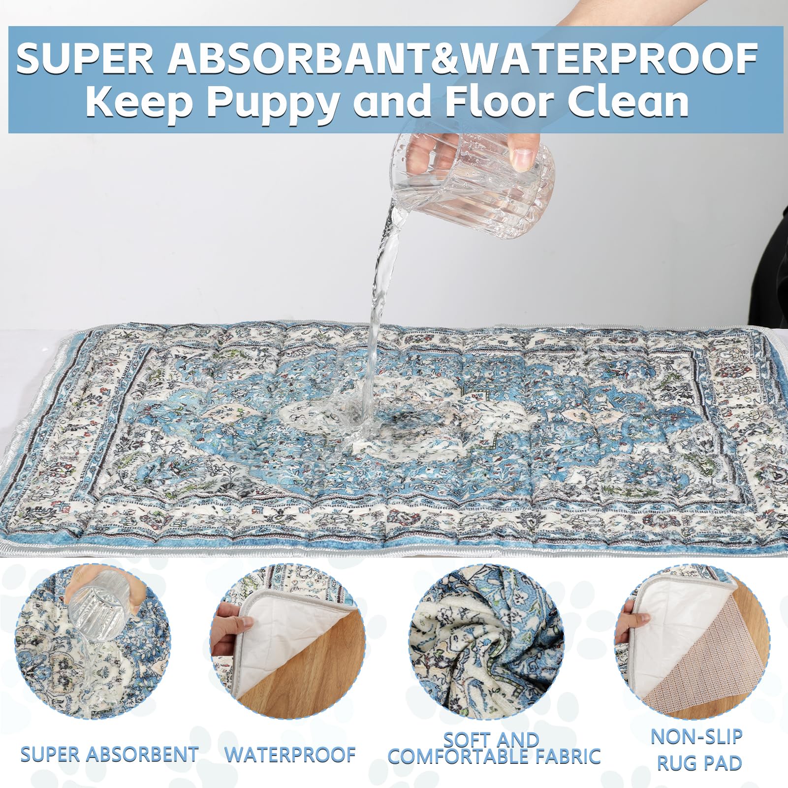 Cuscinetti per la pipì per cani, lavabili, confezione da 4 (45,7 x 61 cm) con PVC antiscivolo e angoli adesivi, super assorbenti, a prova di perdite, per addestramento e parto