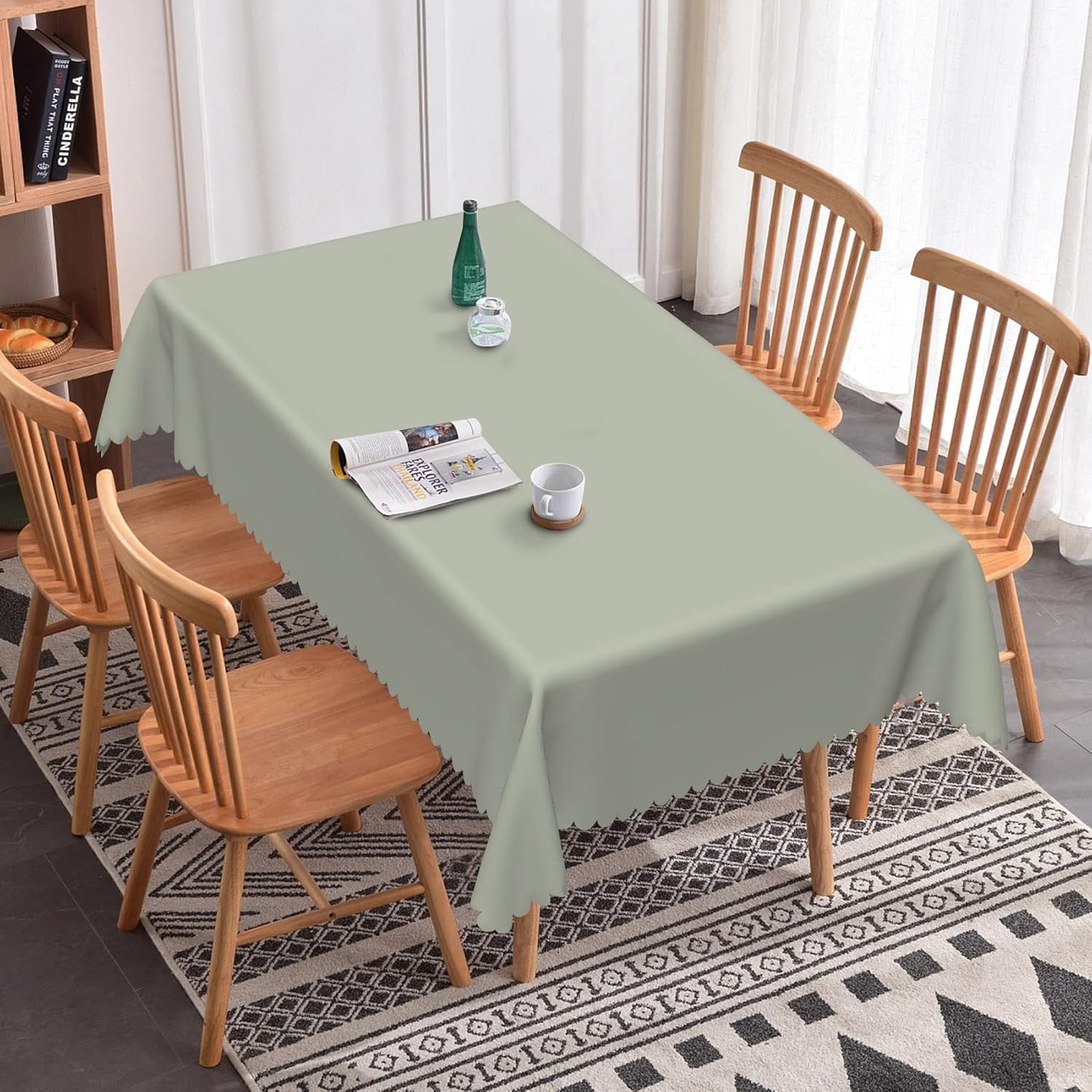 Sage Green Table Cloth, 70x180 Inch Rectangle Polyester Fabric Tablecloth Thick,Wrinkle Resistant Washable Reusable Table Cover for Dining Picnic Outdoor Camping Anniversary Party Decoration