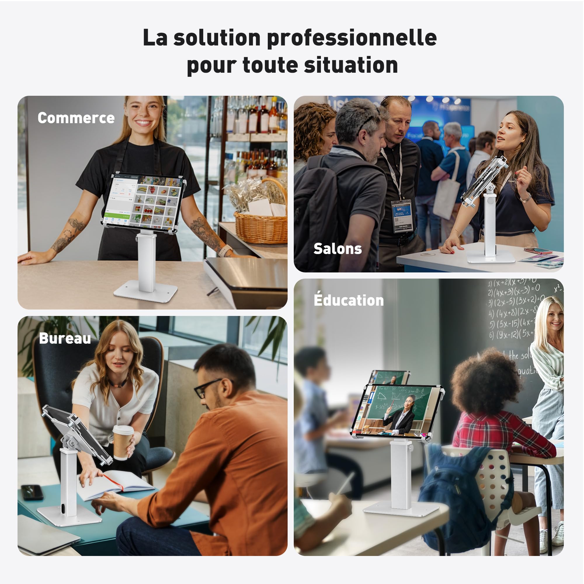 AboveTEK Support Kiosque Antivol pour iPad, Rotation 360°, Hauteur Réglable 21-34cm, Acier/Aluminium Robuste, pour Tablettes 9.7"-13", Support POS Sécurisé pour Commerce-Argent