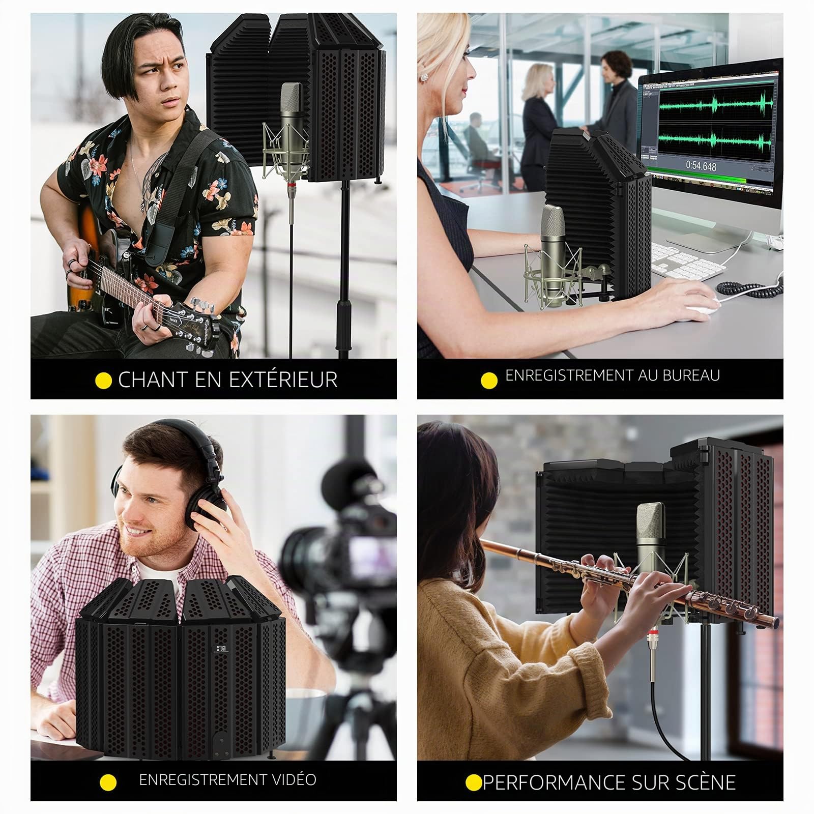 XTUGA Bouclier d'Isolation de Microphone, Mousse Acoustique Micro de Filtre Vocal Pliable avec Isolation, Filtre Anti-Pop.Convient au Blue Yeti, Enregistrement de Microphone à Condensateur en Studio