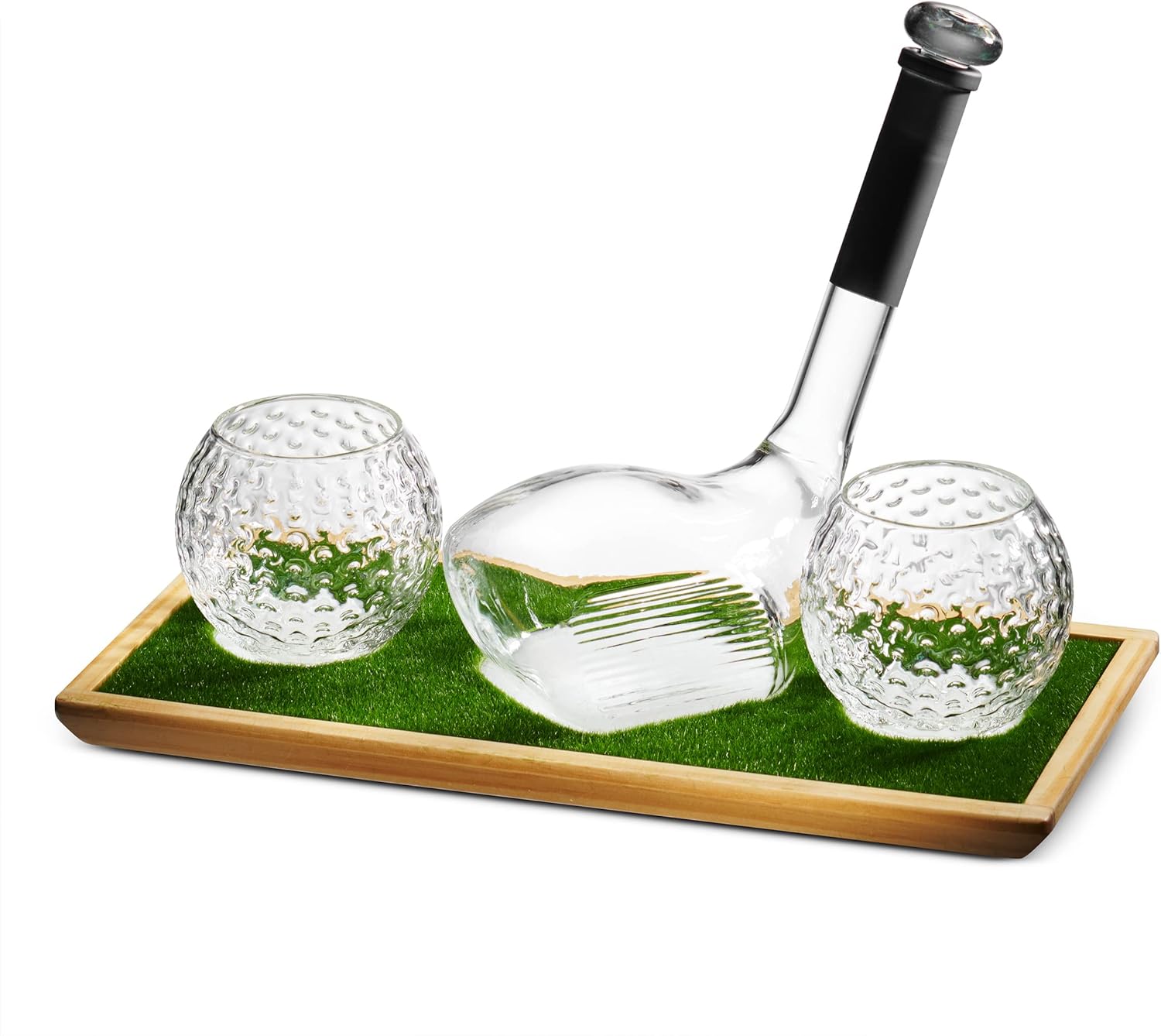 Godinger Whiskey Decanter, Golf Club Liquor Decanter and Golf Ball Whiskey Glasses, Whiskey Gift Set, Gifts for Men