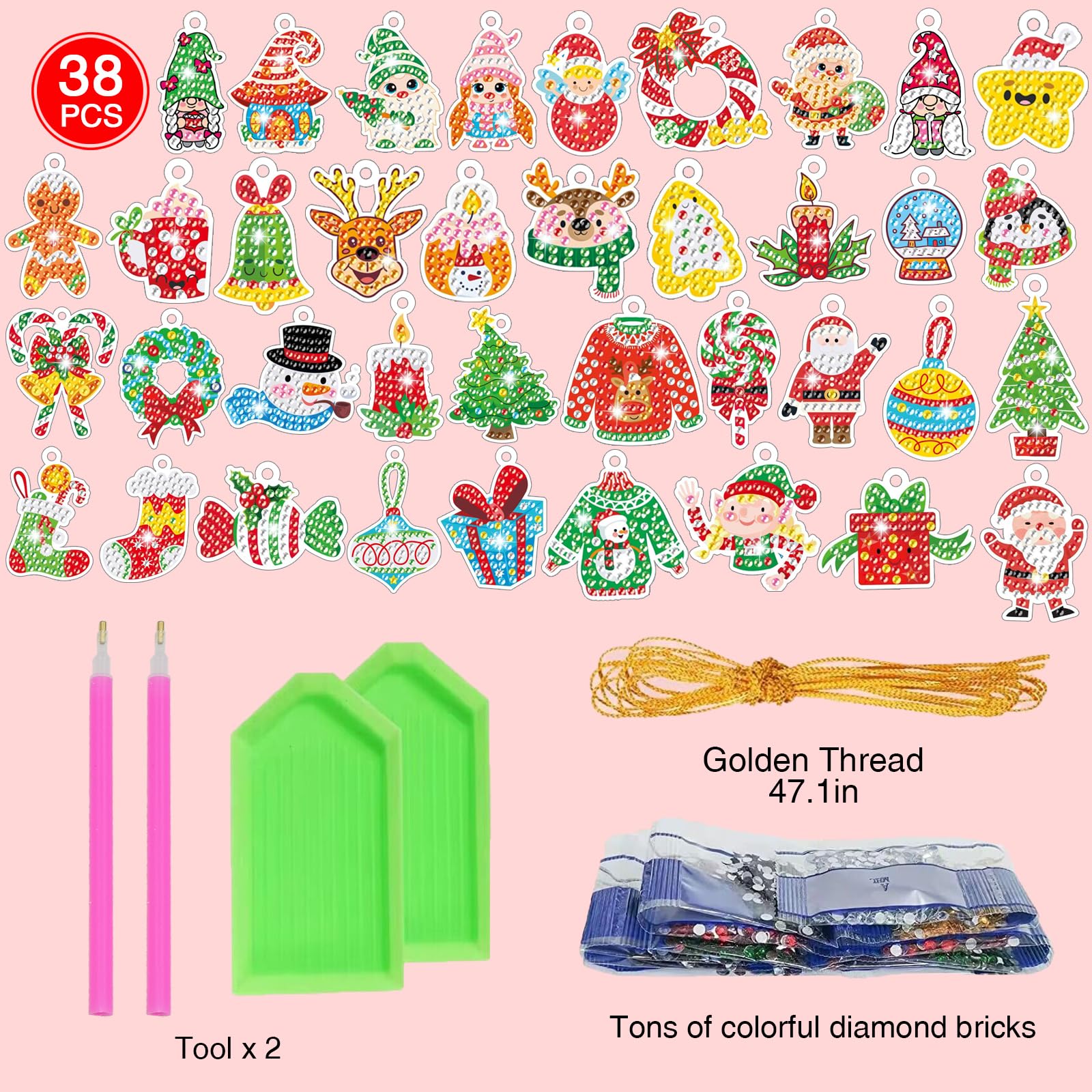 Kit Diamond Painting Portachiavi Natale - 8 Disegni 5D, Fai Da Te, Decorazioni Natalizie