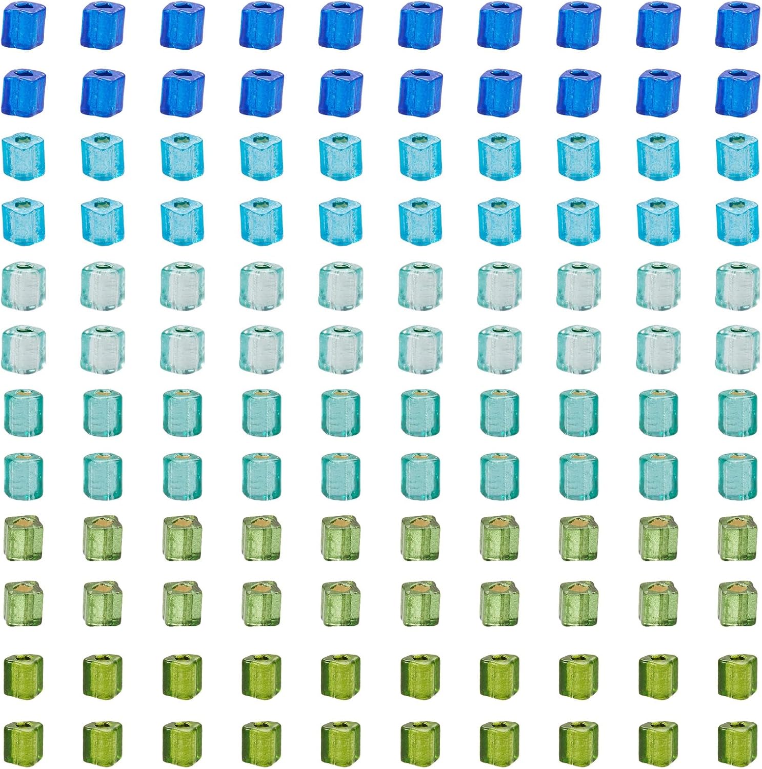 Small Glass Seed Beads 3mm Cheriswelry 1260pcs Square Cube Loose Spacer Tiny Bracelet Beads Silver Lined Blue Green Seed Bead for DIY Craft Earring Necklace Jewelry Making Summer Decor
