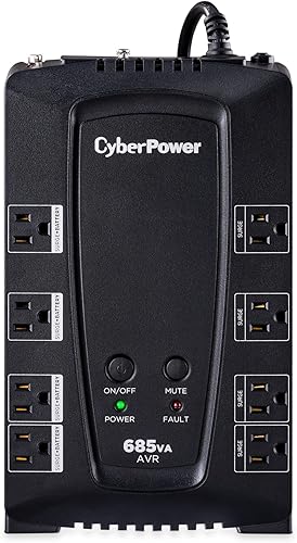 CyberPower CP685AVRG AVR UPS Batería de reserva y protector contra sobretensiones, 685VA/390W, 8 tomacorrientes, compacto, certificado UL