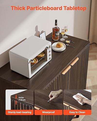 Miniatura 6 de VEVOR Armario estriado, gabinete de buffet con almacenamiento de 2 niveles, gabinete de barra de café con estantes ajustables, aparador de buffet