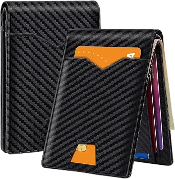 Man Slim Wallet Leather with Money RFID Blocking Front Pocket Minimalist Bifold Wallet Thin Credit Card Holder Carbon Black