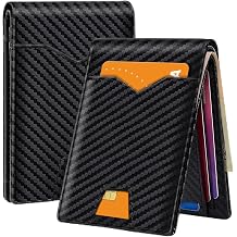 Man Slim Wallet Leather with Money RFID Blocking Front Pocket Minimalist Bifold Wallet Thin Credit Card Holder Carbon Black