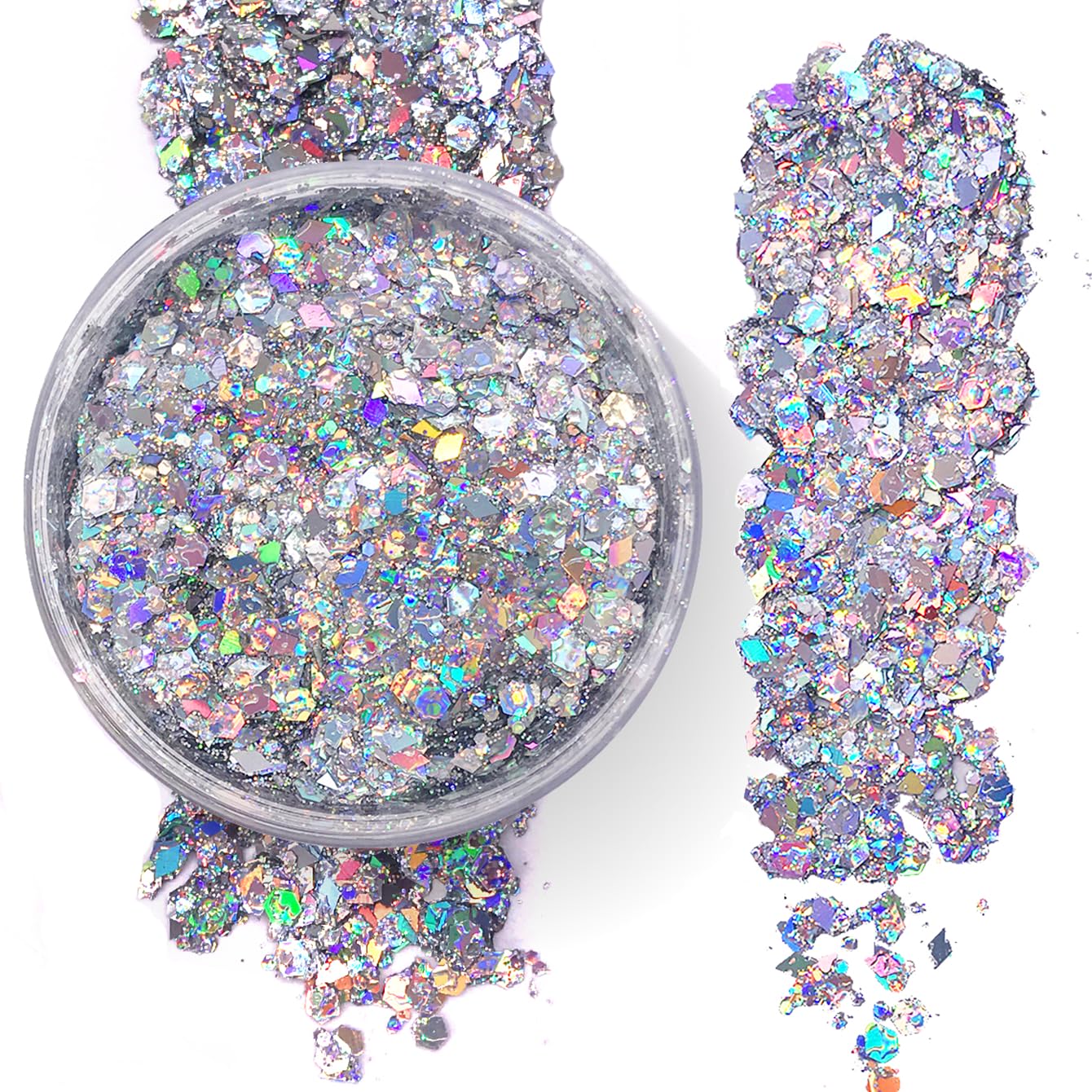 Silver Holographic - Body Glitter Gel for Body, Face, Hair - Vegan & Cruelty Free - Electric Bliss Beauty (Holographic Silver)