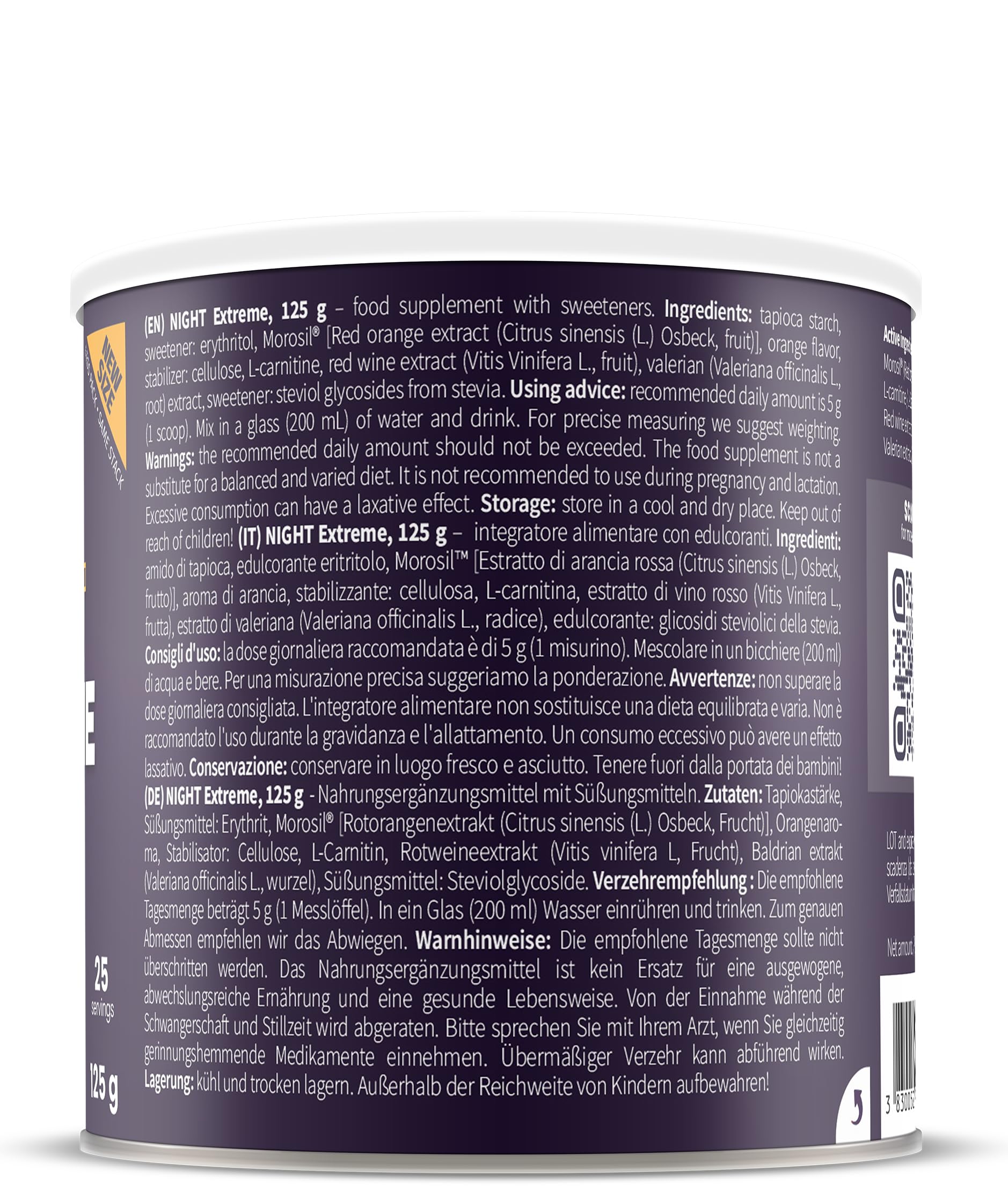 Nature’s Finest Night Burn Extreme - Bevanda Serale in Polvere con Morosil Arancia Rossa, Valeriana ed Estratto di Vite Rosso - 125g, Formula Vegana Senza Glutine