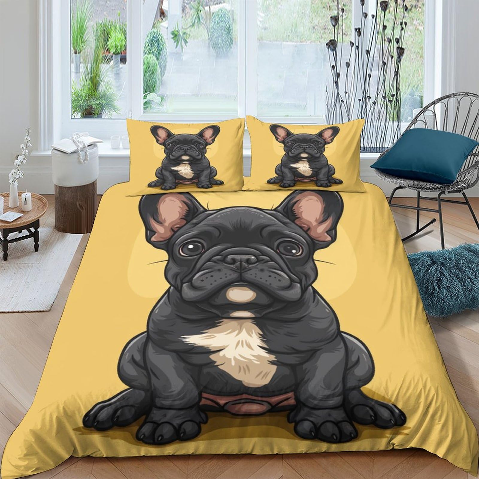 Parure de lit bouledogue français en microfibre douce pour enfant