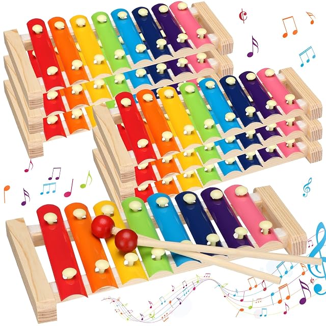 6 Pcs Xylophone for Kids Wooden Xylophone with Mallets Musical Instrument Wood Baby Percussion Kit Christmas Birthday Gifts