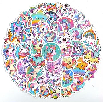 Ychsring Unicorn Stickers - 50 Pcs Waterproof Vinyl Cute Stickers for Water Bottle, Scrapbook, Laptop, Journal - Cartoon for Girls, Kids