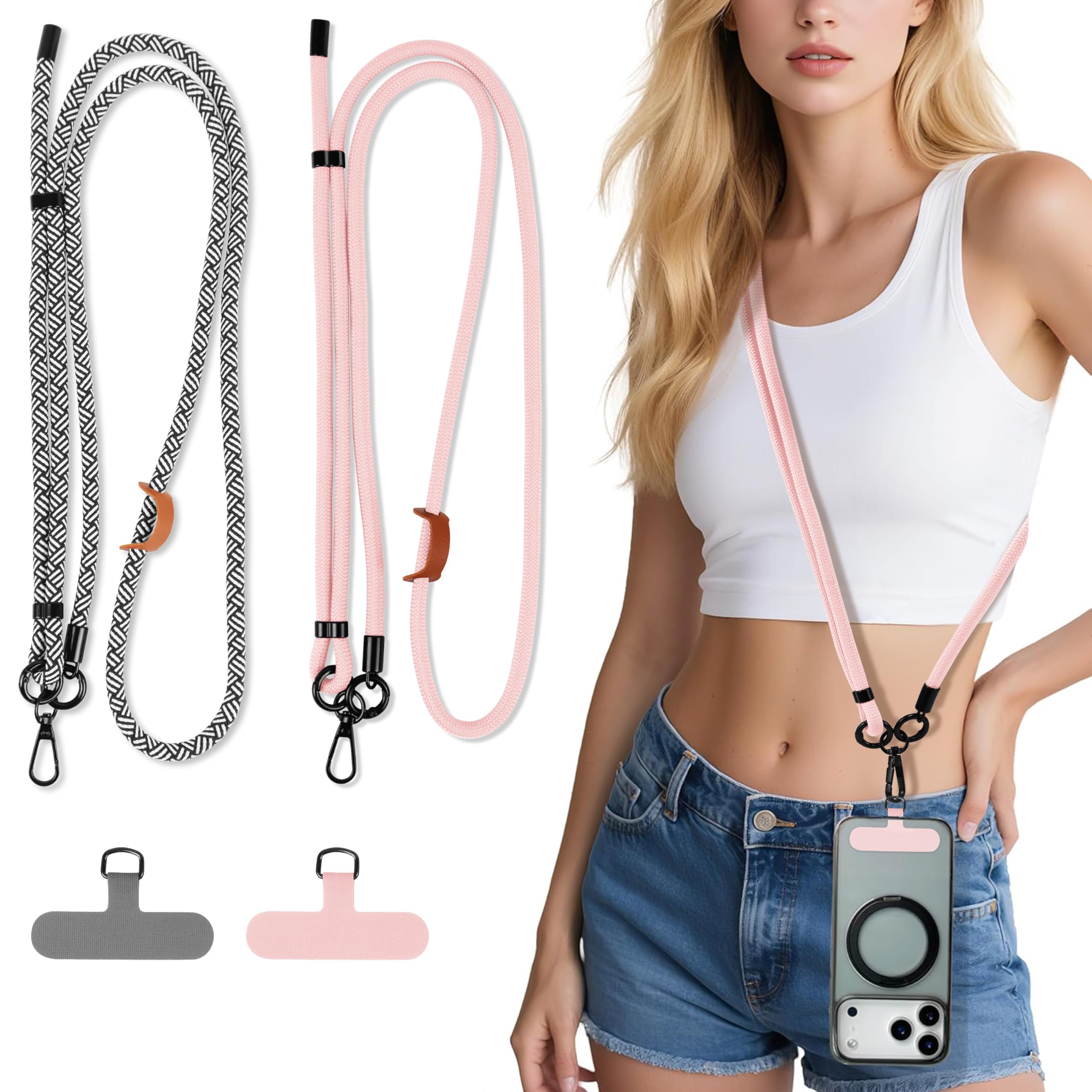GINNGA Universal Mobile Phone Chain Crossbody Phone Lanyard 2 Pcs Adjustable Neck Strap with 2 Durable Patches Compatible with Most Smartphone and Cases