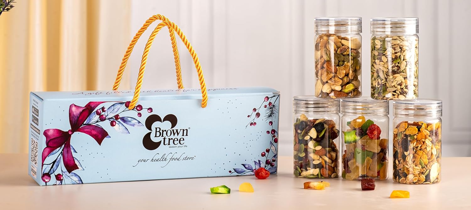 Browntree Five Star 5P – 420g | Premium Mixed Fruit, Special Dry Fruit Mix, Omega Mix, Nut Berry Mix & Health Mix | Ready-to-Eat Nutri Snack Combo Pack | Festive Dry Fruit & Nut Combo | Dryfruit Gift Hampers for Christmas & New year | Corporate Gifting & Family Celebrations