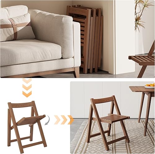 Miniatura 5 de Soild - Juego de 2 sillas plegables de madera para interiores o exteriores, capacidad de 300 libras, ahorro de espacio y diseño portátil para cocina