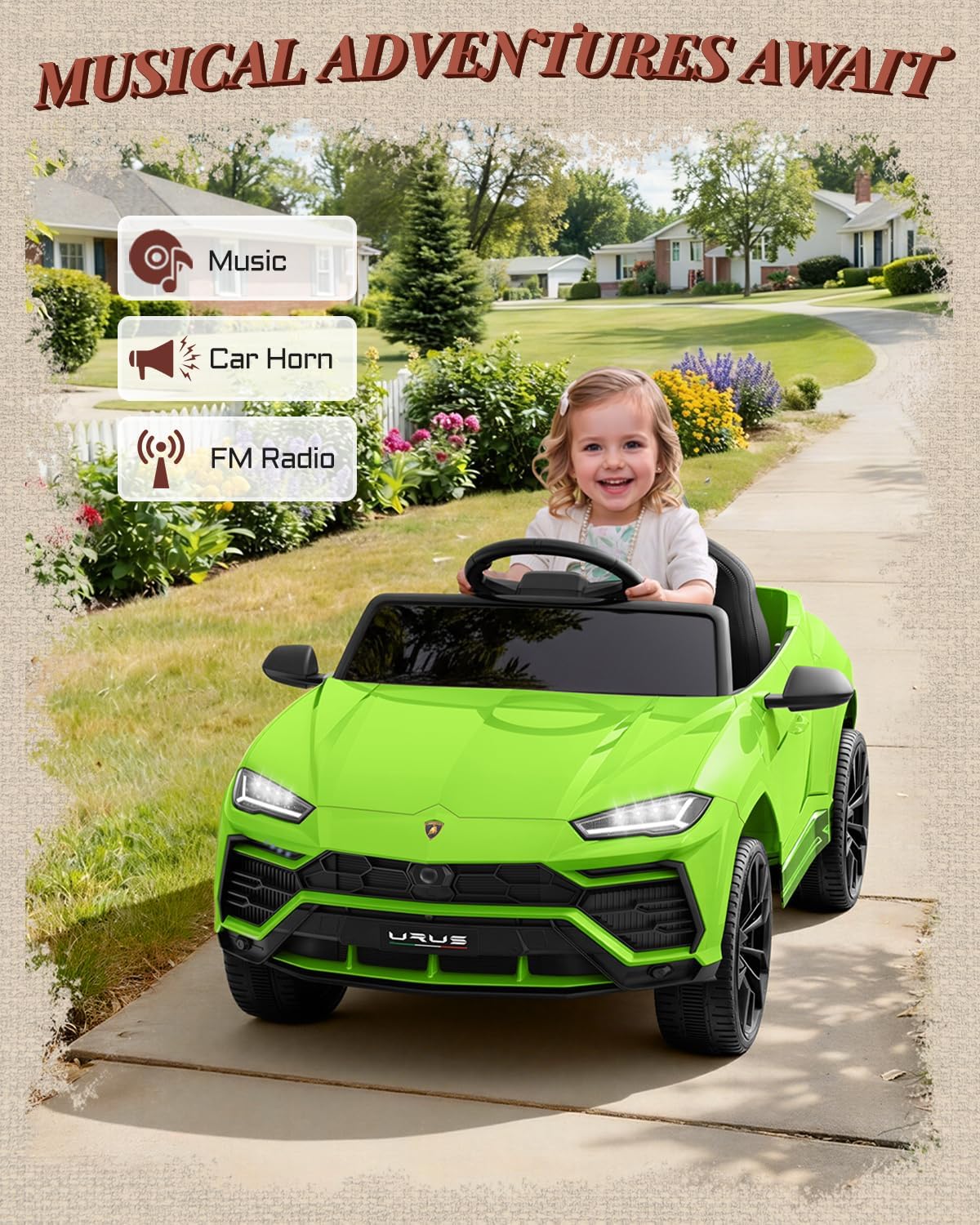 First Ride On Electric Car for Kids 12V Licensed Lamborghini Ride On Car with Remote Control, LED Lights, Music Players, Lockable Doors, Spring Suspension, Toddler Cars to Drive (Green)
