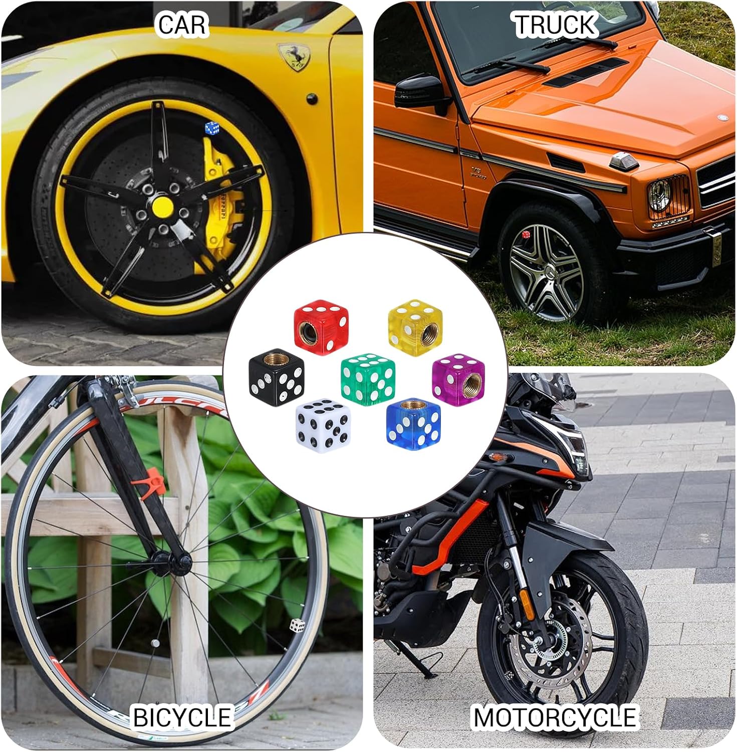28pcs Dice Tire Valve Caps, Dice Valve Stem Caps, Red Dice Valves Stem Cap, Bike Dice Valves Cap Cute for Cars, SUV, Trucks, Bikes, Motorcycles, Bicycles (7 Colors)