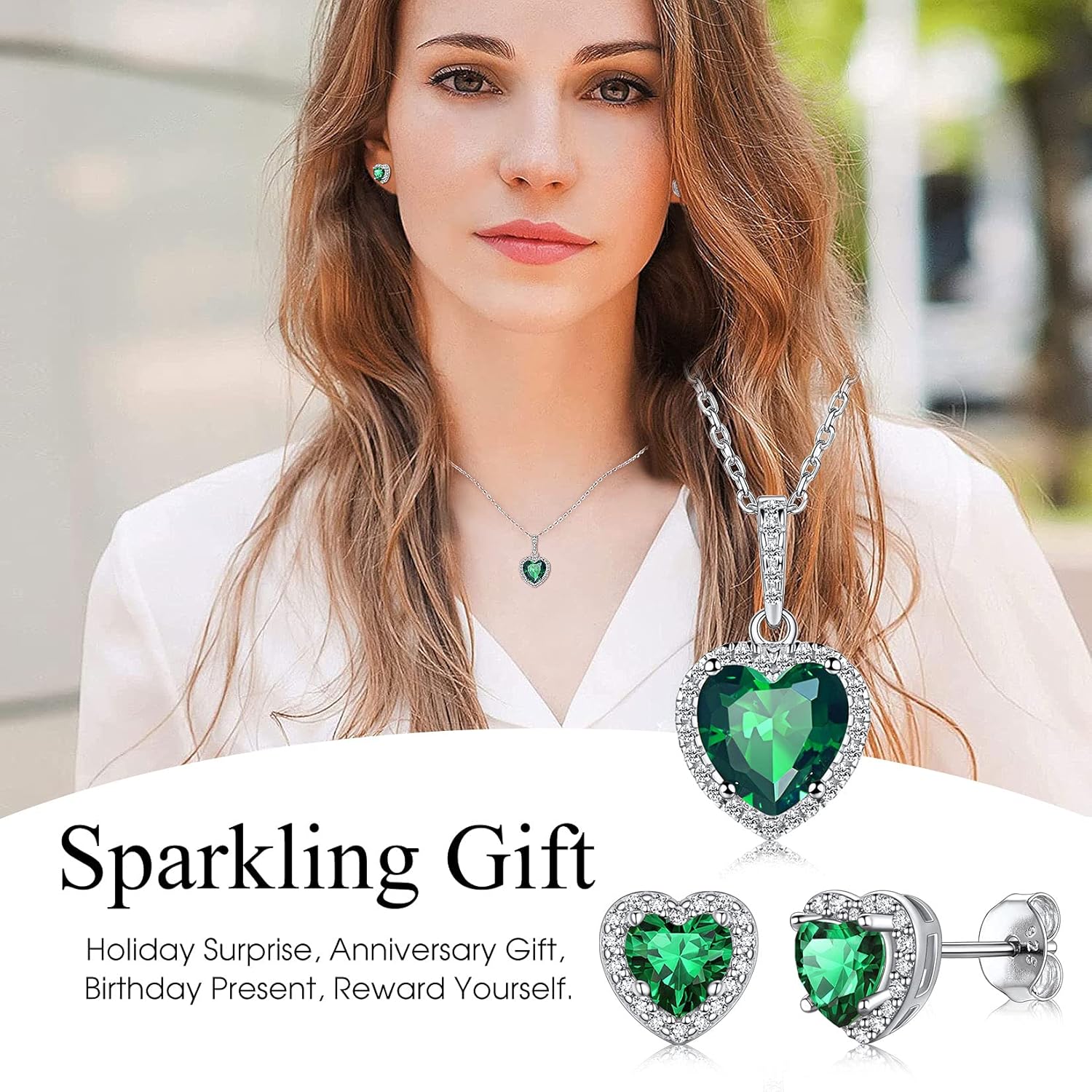 Miniatura 5 de Bestyle Sparkling 925 Sterling Silver Birthstone Stud Earrings for Women, Heart Round Teardrop Square Crystal Solitaire Diamond Studs Halo Earrings,