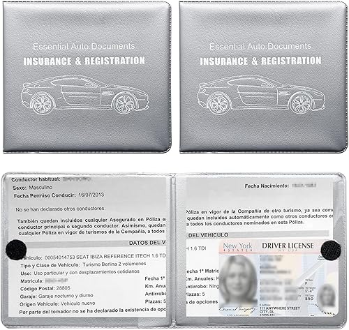 Ziciner Soporte para seguro de registro de automóvil, paquete de 2 organizadores esenciales para documentos de tarjetas de automóvil con cierre de