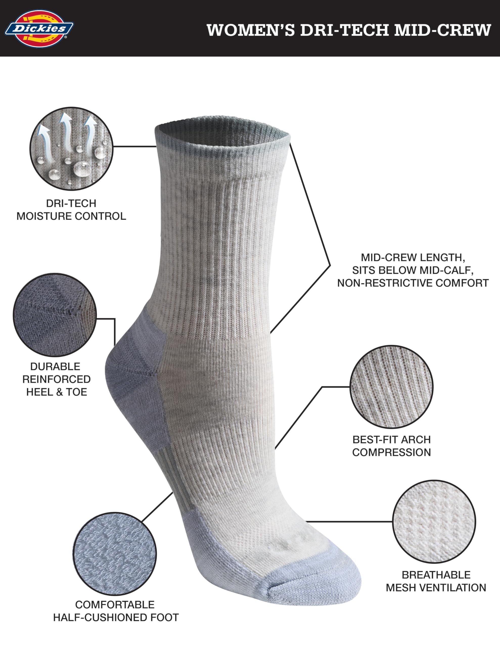 Dickies Women's Dri-tech Advanced Moisture Wicking Mid-Crew Socks, Available in M-l (6,12 Pairs): Medium Oatmeal Assorted (6 Pairs)
