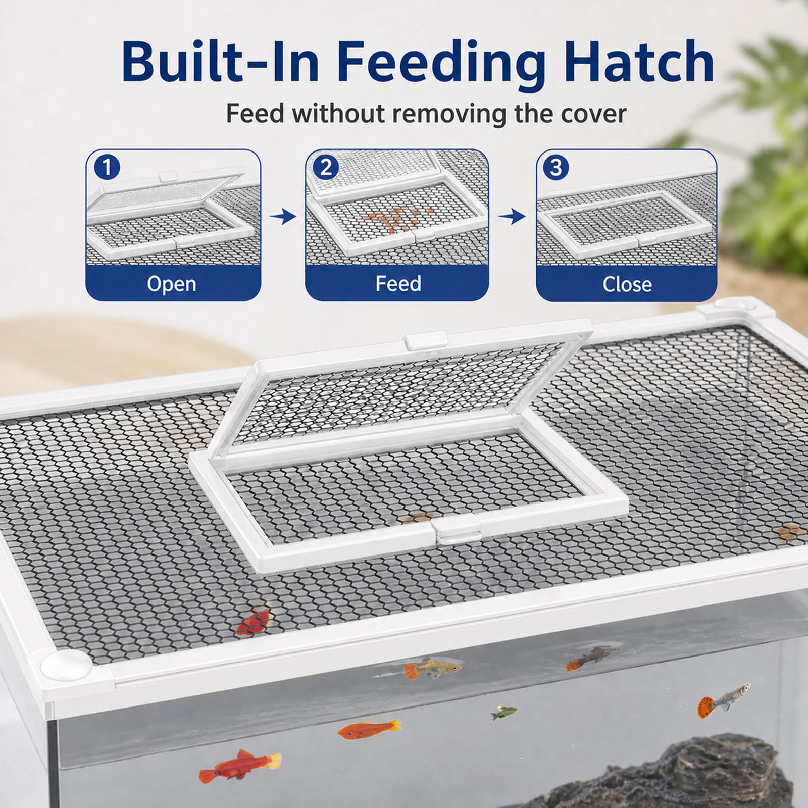 Tapas De Acuario,Red Magnética Anti-Salto para Acuario,Cubierta De Pantalla para Acuario,con Ventana pequeña de alimentación,Buena Ventilación,para Oficina Vestíbulo Tienda de Mascotas