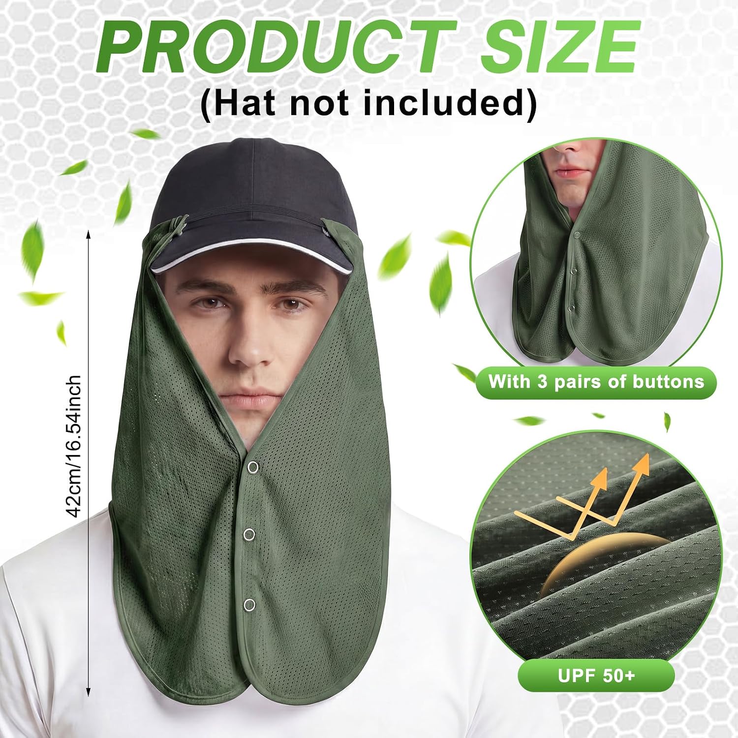 Geyoga 3 Pcs UV Sun Protection Neck Drape Adjustable Unisex 2-in-1 Multifunctional Neck Protector Cooling Breathable Outdoor