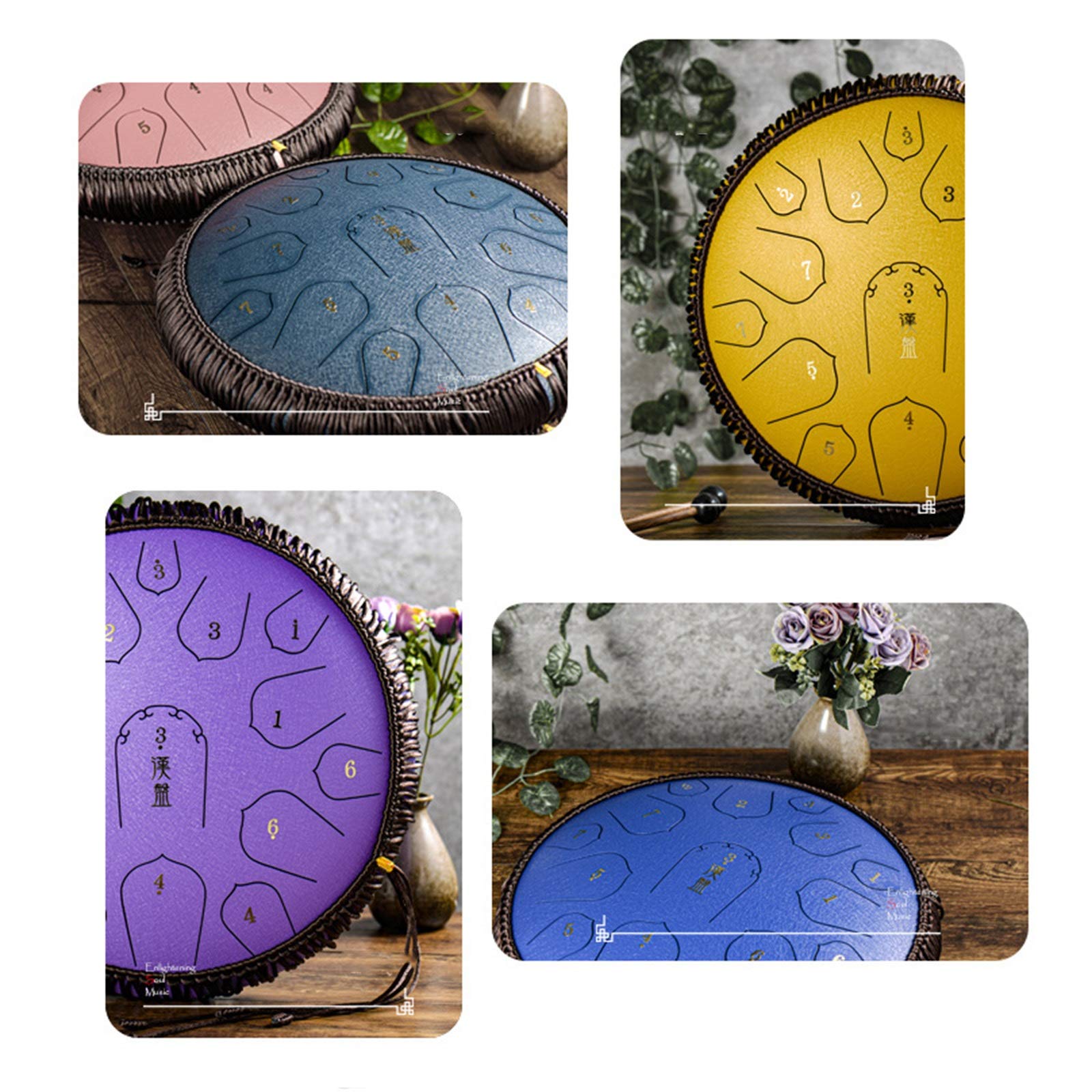 Tambor de la lengua de acero de 14 pulgadas 15 nota D Instrumento de percusión de tambor de acero, regalo para adultos y niños, meditación, yoga y zen (Color : B)