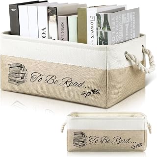 Book Storage Basket for TBR List - Collapsible Organizer Bin with Handles, Holds 10-12 Books to Be Read, Decorative Books Lover Gift for Bookworms, Club Members, Classroom/Home Use