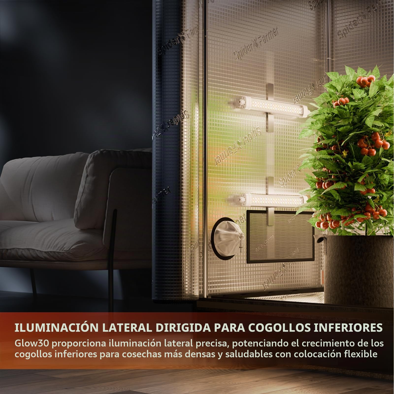 SPIDER FARMER Glow30 LED Lámpara de Crecimiento, Lámpara de Planta de Espectro Completo 34cm Juego de 4 Para Armario de Cultivo Luz Adicional para Plantas de Interior, Verduras, Flores