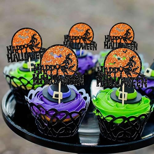 Miniatura 28 de Gyufise 24 piezas de decoración de magdalenas fantasmas – Purpurina blanca espeluznante Halloween Baby Shower Cupcake Picks para decoración