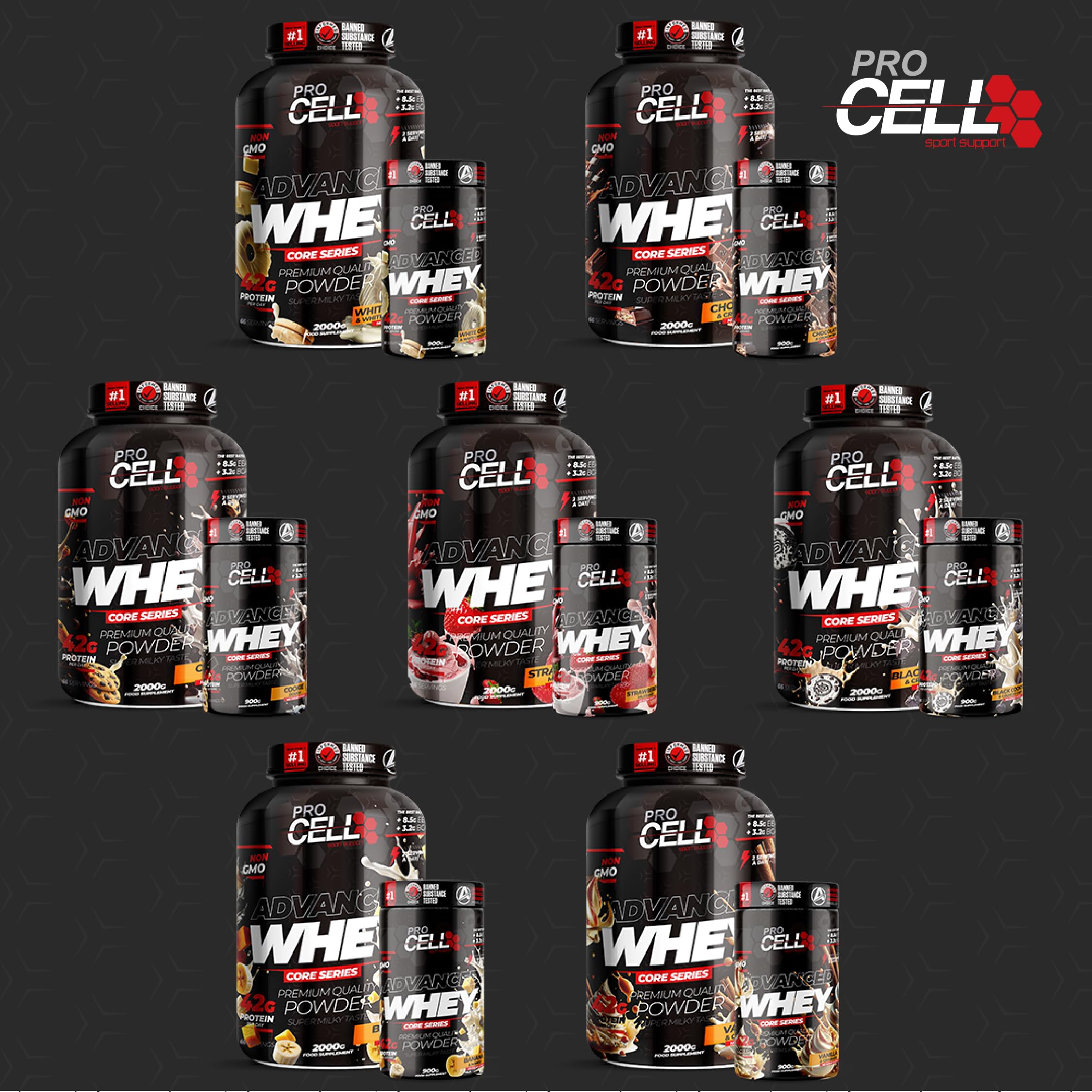 Procell Proteinas Whey 2kg (Chocolate) Zero Azúcar, 21g de Proteina, 66 Servicios Whey Protein Concentrado y Aislado de Suero - Proteinas para Masa Muscular en Polvo para Batidos