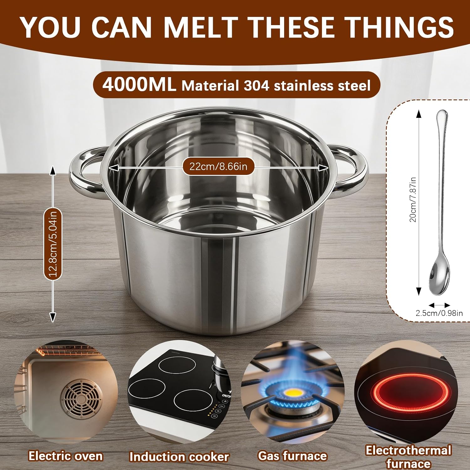 304 Stainless Steel Double Boiler Set - 2.6QT Melting Bowl with Scale and Handle - 4.2QT Dual-Handle Pot - Stackable Water Bath Melting Pot Set for Butter, Chocolate, Wax, Sugar, Candle