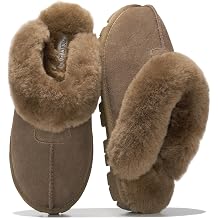 Project Cloud 100% Genuine Leather Natural Fur-Lined Womens Clog Slippers