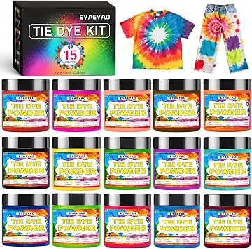 15-Color Tie Dye Powder 2oz Each | Non-Toxic Permanent Fabric Dye for Clothes | Safe for Kids & DIY Crafts | Perfect for Parties, Group Activities & Homemade Gifts 15 Colors