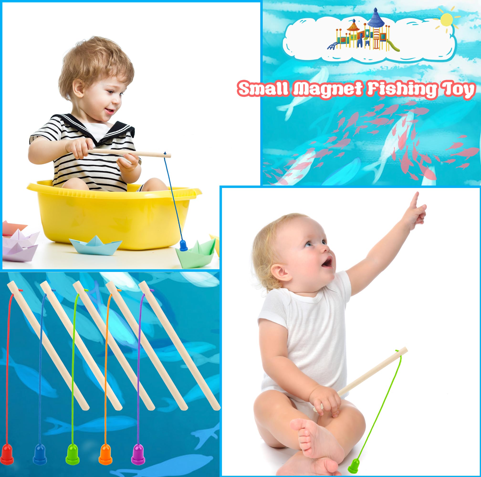 child's magnetic fishing pole Feradny 40 Pcs Rod Wooden Magnetic Fishing Poles Mini Fishing Toys for Preschool Girl Boy Pool Activity Accessory (Color Set 2) : Toys & Games when the tortoise magnet Color:Lake Wakasagi Silver  #25 Eagle Claw Pack-It Telescopic tatula non ags