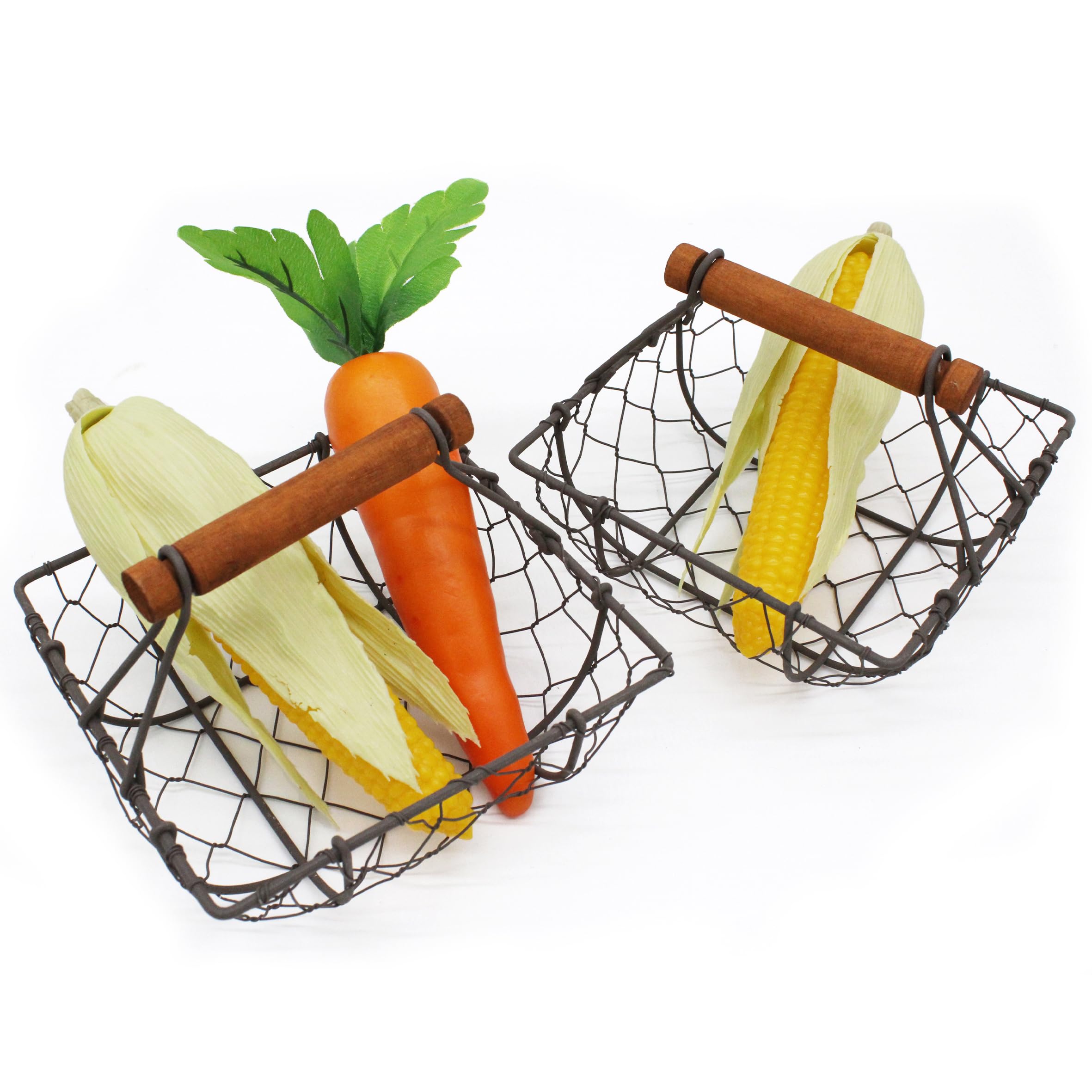 CVHOMEDECO. Cestini Quadrati per Uova in Filo di Gallina Cestini per la Raccolta della ruggine con Manico in Legno Cestini per la conservazione in Stile Country Vintage. Set di 2