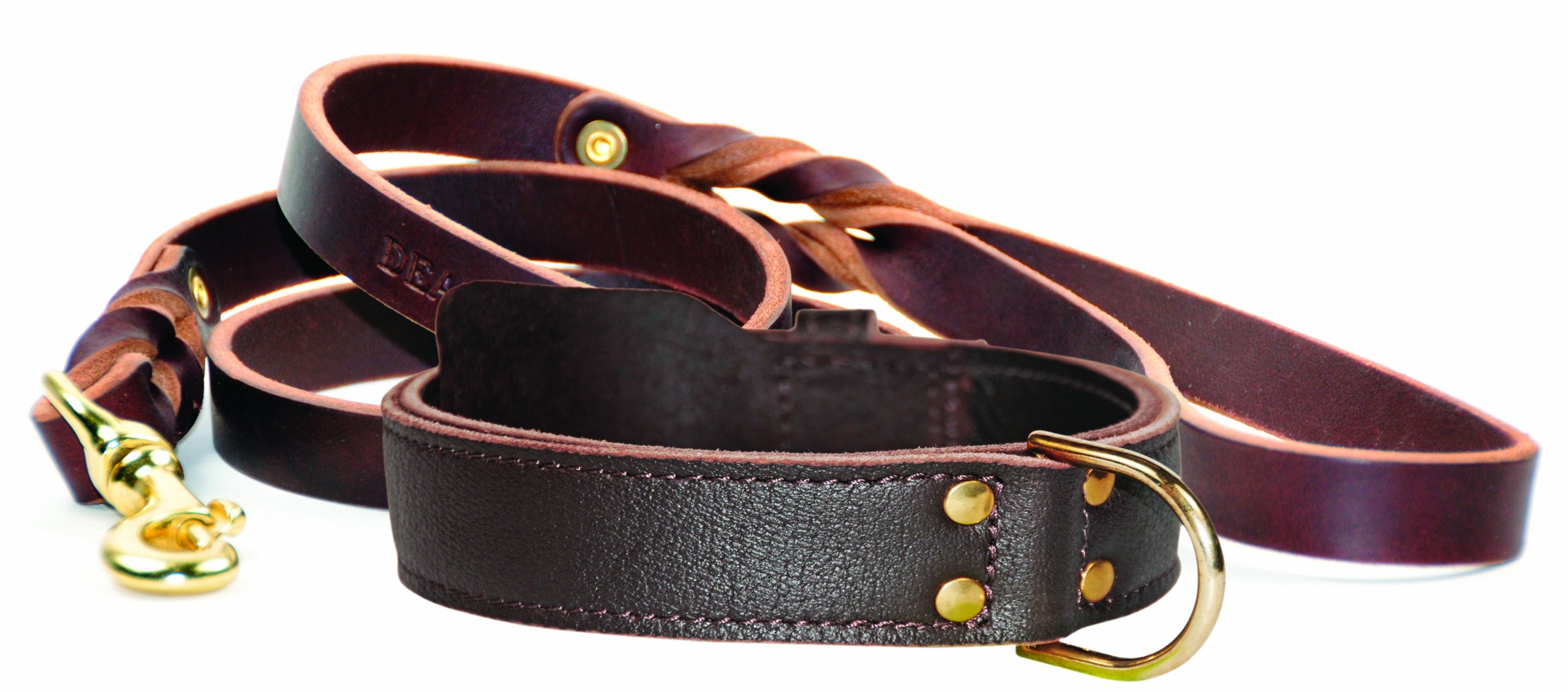 Collier 91,4 cm robuste anti-traction avec laisse en cuir 6 pieds assortie