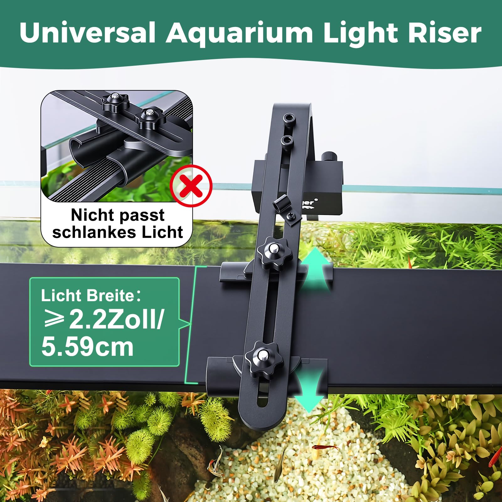 hygger Supporto per lampada da acquario, Supporto rialzato per lampada, regolabile in altezza 8.13 inch, supporto per lampada da acquario in lega di alluminio per acquari marini e d'acqua dolce, nero